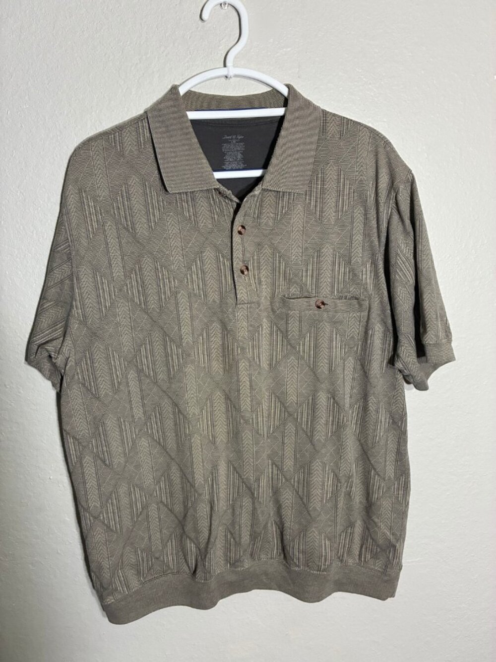 Vintage David Taylor Golf Polo Shirt Mens Large Grey Geometric Pattern